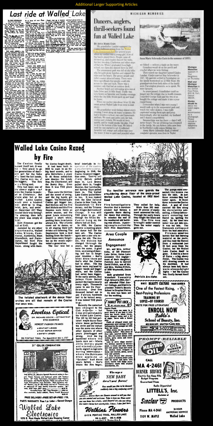 Walled Lake Amusement Park (Walled Lake Park) - Supporting Articles
